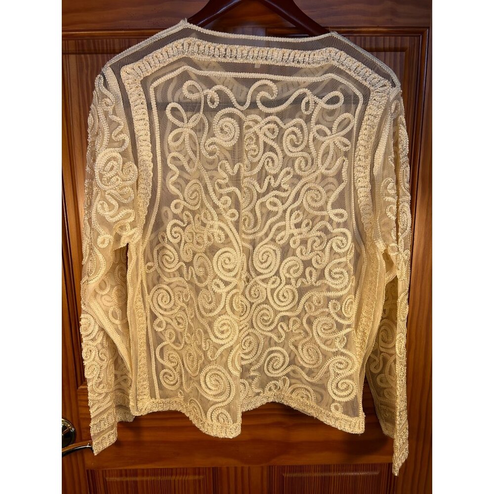 Vintage Womens XL Cardigan Ivory Embroidered Ornate Detailing Button-up Sheer - Picture 3 of 11